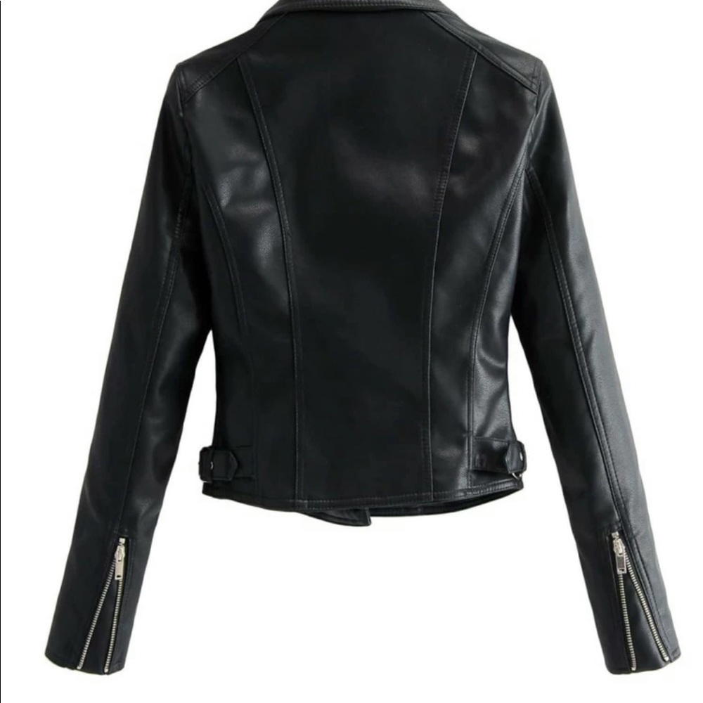 Vegan leather jacket zipper arms glam classic moto - Picture 2 of 11